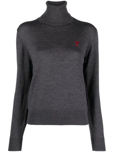 Ami Alexandre Mattiussi Ami De Coeur Wool Jumper In Grey