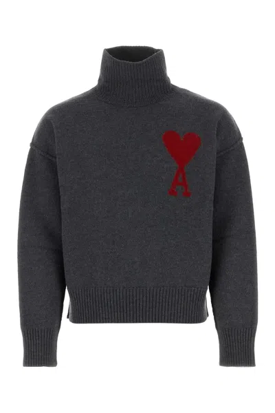 Ami Alexandre Mattiussi Dark Grey Wool Oversize Sweatshirt