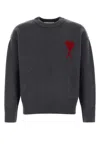 Ami Alexandre Mattiussi Crew Neck Long Sleeve Sweater With Ribbed Edges In Gray