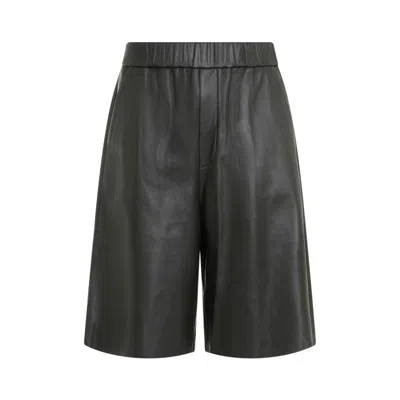 Ami Alexandre Mattiussi Dark Olive Lamb Leather Shorts In Black