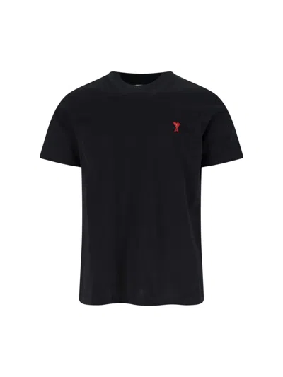 Ami Alexandre Mattiussi Ami Paris Men Black T-shirt With Ami De Coeur Embroidery On The Front In Cotton Man