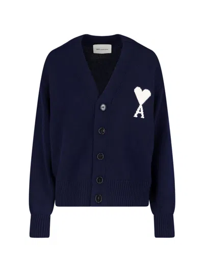 Ami Alexandre Mattiussi Intarsia-knit Wool And Cotton-blend Cardigan In Blue