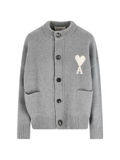 Ami Alexandre Mattiussi Ami De Coeur Cardigan In Gray