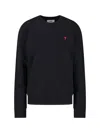 Ami Alexandre Mattiussi Ami Crewneck Sweatshirt With Red Logo Embroidery And Ribbed Finishes In Black