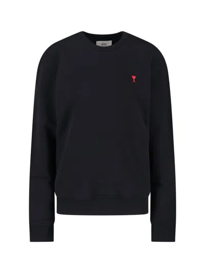 Ami Alexandre Mattiussi 'de Coeur' Crew Neck Sweatshirt In Black