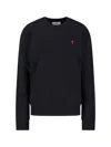 Ami Alexandre Mattiussi Ami Crewneck Sweatshirt With Red Logo Embroidery And Ribbed Finishes In Blue
