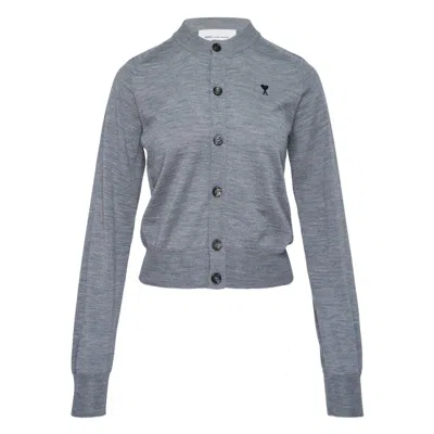 Ami Alexandre Mattiussi Grey Wool Crewneck Ami De Coeur Cardigan Grey In Gray