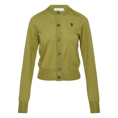 Ami Alexandre Mattiussi Green Wool Crewneck Ami De Coeur Cardigan Green In Gold