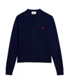 Ami Alexandre Mattiussi Ami Ami De Coeur Logo Embroidered V-neck Knitted Cardigan In Blue