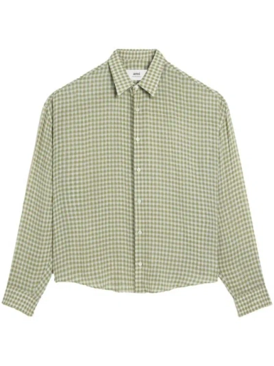 Ami Alexandre Mattiussi Ami De Coeur-embroidery Gingham-print Shirt In Green