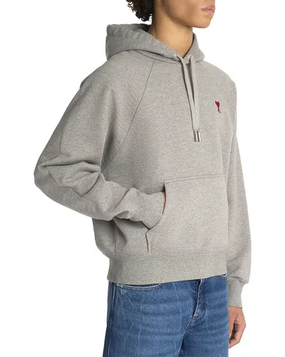 Ami Alexandre Mattiussi Ami De Caur-embroidered Cotton Hooded Sweatshirt In Grey