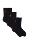 Ami Alexandre Mattiussi Set 3 Paia Di Calze Ami Paris In Misto Cotone In Black