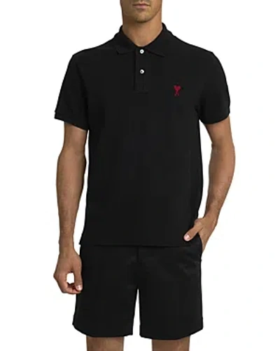 Ami Alexandre Mattiussi De Coeur Logo Polo Shirt In Black