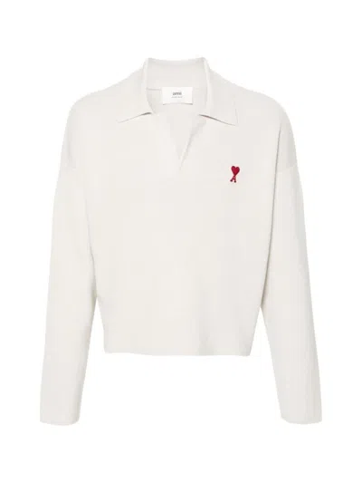 Ami Alexandre Mattiussi De Coeur Logo Polo Sweater In White
