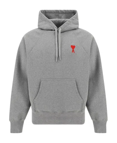Ami Alexandre Mattiussi De Coeur Logo-print Hoodie In Gray