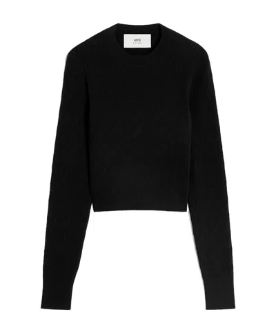 Ami Alexandre Mattiussi De Coeur Mesh Round-neck Sweater In Black