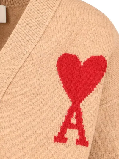 Ami Alexandre Mattiussi De Coeur Neckline Cardigan In Brown
