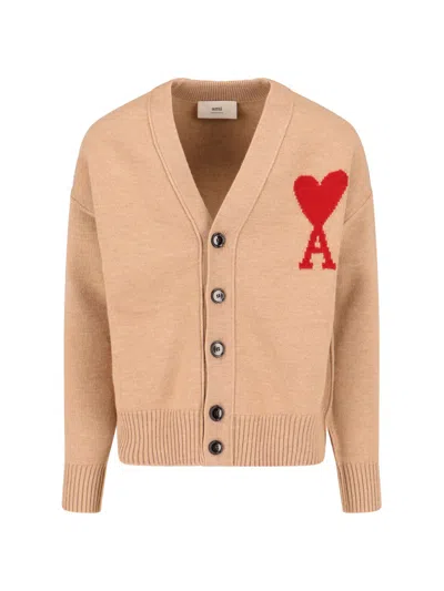 Ami Alexandre Mattiussi Adc Merino Wool Cardigan In Beige