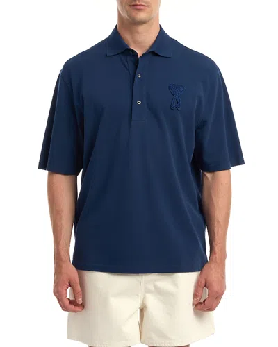 Ami Alexandre Mattiussi Blue Polo Shirt With Adc Patch Logo In Cotton Uomo In Multi