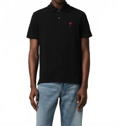AMI ALEXANDRE MATTIUSSI DE COEUR POLO SHIRT IN BLACK