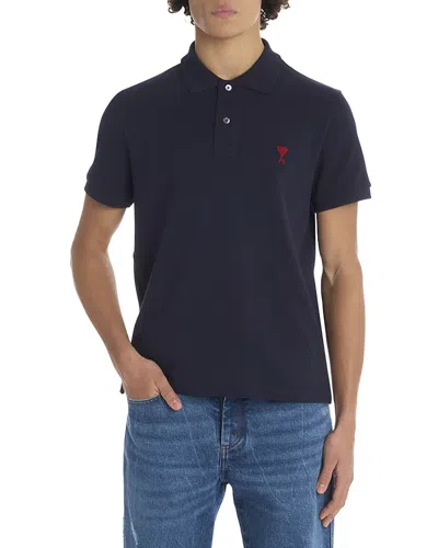 Ami Alexandre Mattiussi Ami Paris Ami Paris De Coeur Cotton Polo Shirt In Blue