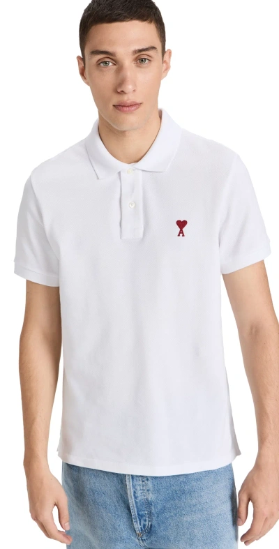 Ami Alexandre Mattiussi Ami Paris Ami Paris De Coeur Organic Cotton Polo Shirt In White