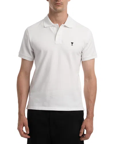 Ami Alexandre Mattiussi Ami Paris Men White Polo Shirt With Adc Embroidery On The Front And Classic Collar In Cotton Man In Multi