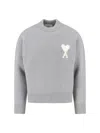 Ami Alexandre Mattiussi Ami Round Neck Sweater With Logo Detail And Ribbed Finishes In Gray
