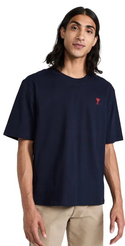 Ami Alexandre Mattiussi Tshirt Manches Longues Ami Paris De Coeur Rouge In Blue