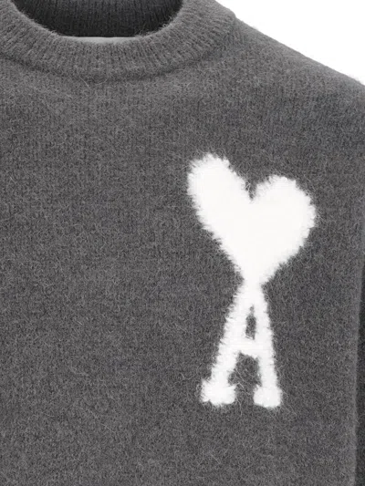 Ami Alexandre Mattiussi Ami De Coeur Crew-neck Jumper In Dark Grey