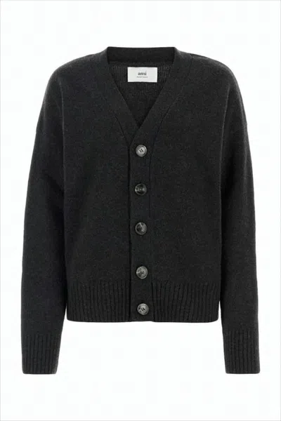 AMI ALEXANDRE MATTIUSSI DEEP V-NECK CARDIGAN WITH BUTTON-DOWN FRONT
