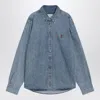 Ami Alexandre Mattiussi Ami Paris Ami De Coeur Embroidered Cotton Denim Button-down Shirt In Blue