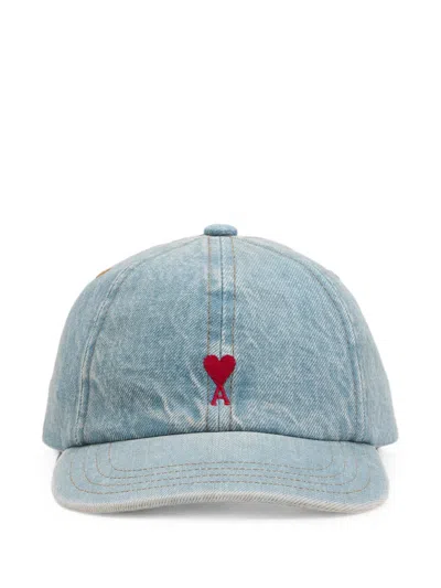 Ami Alexandre Mattiussi Kids' Denim Cotton Cap With Ami De Coeur In Blue