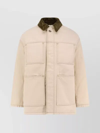 Ami Alexandre Mattiussi Denim Jacket With Adjustable Cuffs And Pockets In Brown