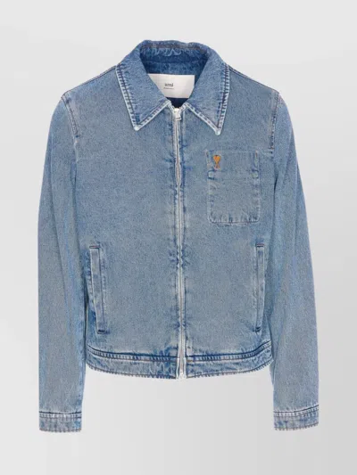 AMI ALEXANDRE MATTIUSSI DENIM JACKET WITH LONG SLEEVES AND POCKETS