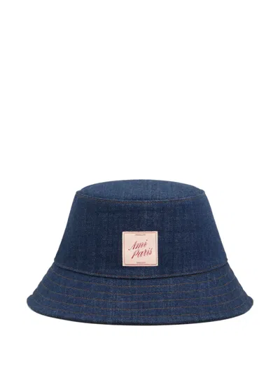 Ami Alexandre Mattiussi Denim Label-detail Bucket Hat In Neutral