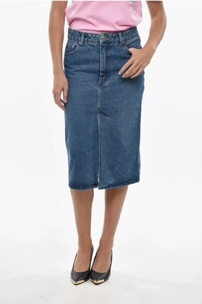 Ami Alexandre Mattiussi Denim Longuette Skirt With Frontal Split In Blue