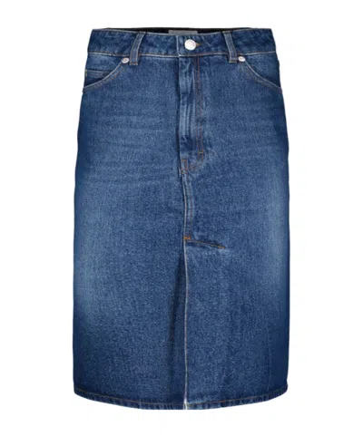 AMI ALEXANDRE MATTIUSSI AMI PARIS LOGO PATCH DENIM SKIRT