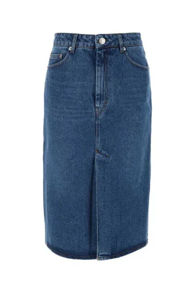 Ami Alexandre Mattiussi Denim Midi Skirt In Seven In Blue