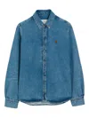 Ami Alexandre Mattiussi Adc Button-down Collar Logo-embroidered Denim Shirt In Blue