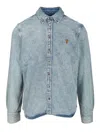 Ami Alexandre Mattiussi Adc Button-down Collar Logo-embroidered Denim Shirt In Blue