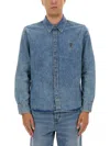Ami Alexandre Mattiussi Classic Blue Denim Shirt With Structured Collar And Button-down Front In Blue