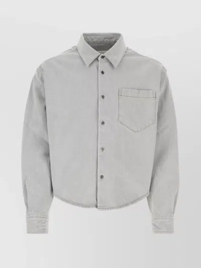Ami Alexandre Mattiussi Denim Shirt With Button-down Collar And Chest Pocket In Gray