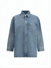 Ami Alexandre Mattiussi Denim Shirt With Classic Collar And Embroidered Detailing In Blue