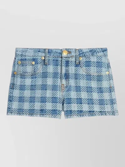 Ami Alexandre Mattiussi Denim Shorts Checkered Pattern Belt Loops Pockets In Blue