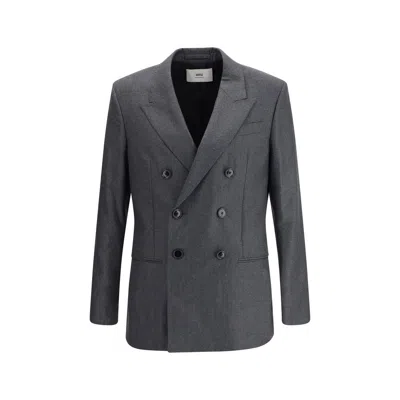 Ami Alexandre Mattiussi Double-breasted Blazer In Virgin Wool In Gray