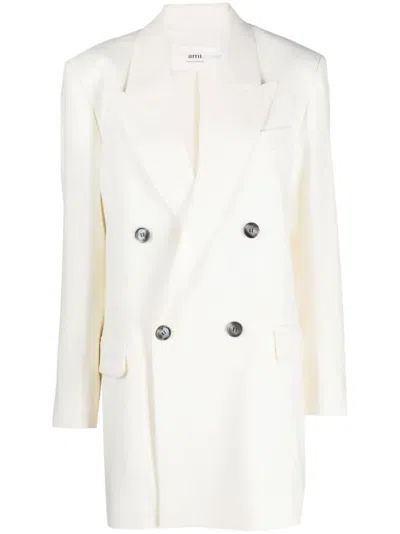 Ami Alexandre Mattiussi Double-breasted Virgin Wool Coat In White