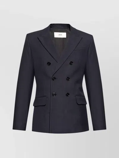Ami Alexandre Mattiussi Double-breasted Blazer With Structured Shoulders In Blue