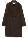Ami Alexandre Mattiussi Long Double-breasted Coat With Central Vent In Brown