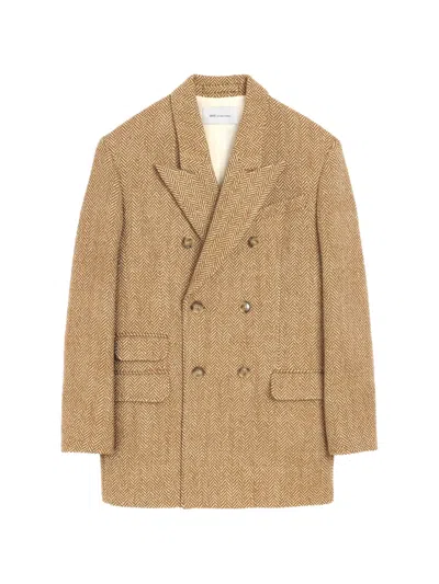 Ami Alexandre Mattiussi Double-breasted Herringbone Wool Oversized Blazer Jacket In Brown